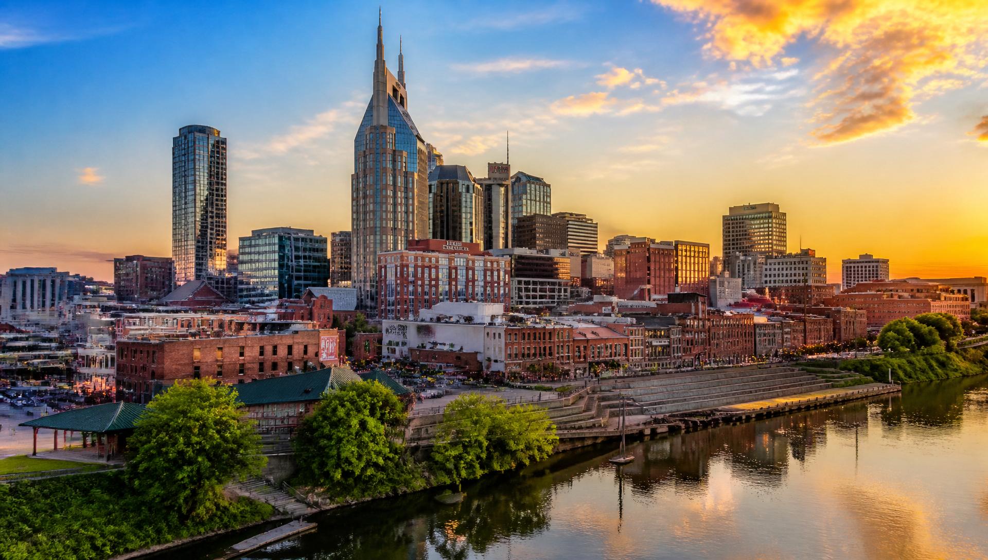 Downtown Nashville skyline at golden hour