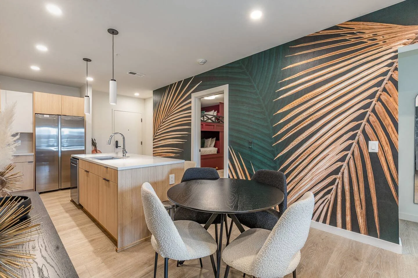 Kitchen island & palm mural