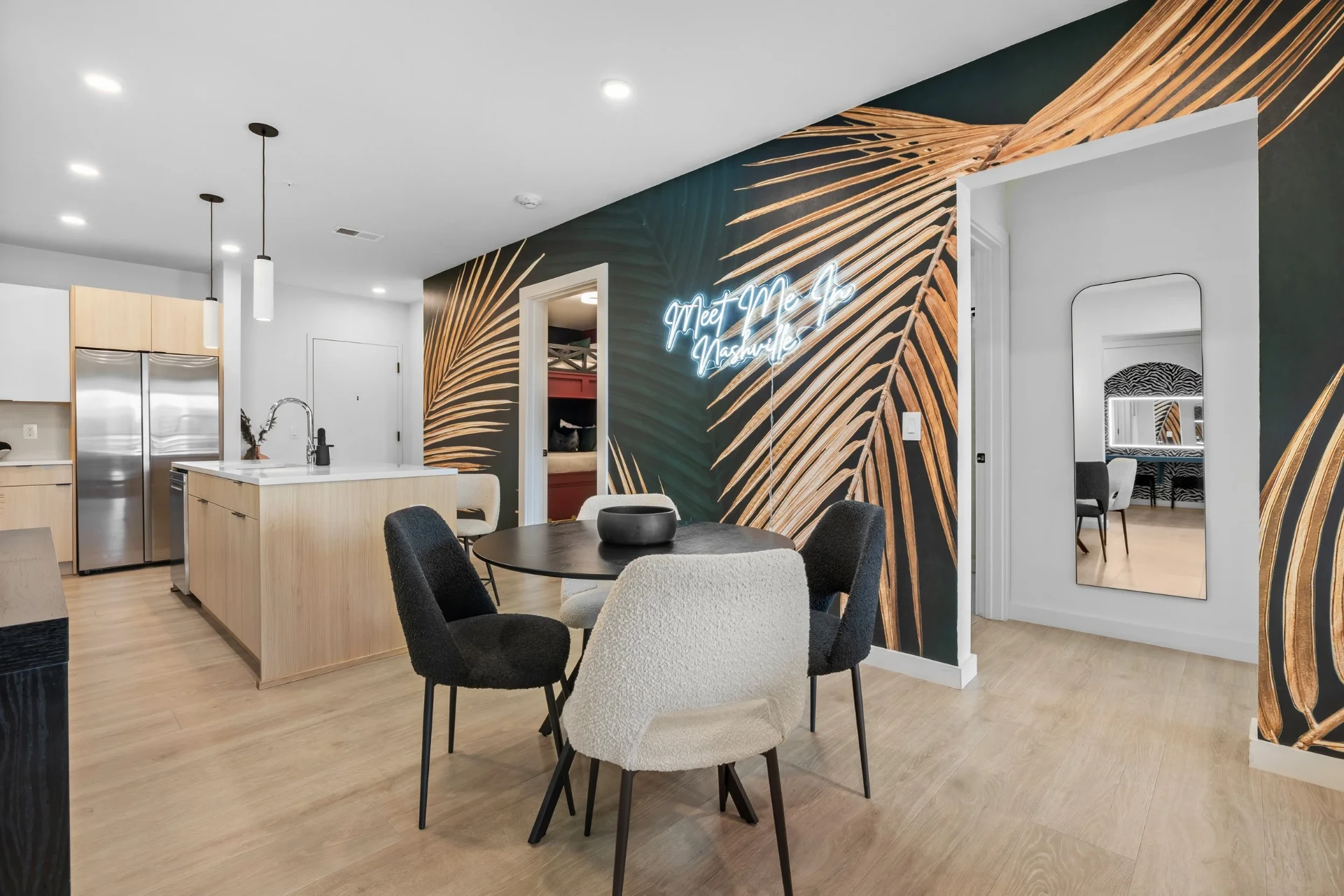 Gold palm mural & dining